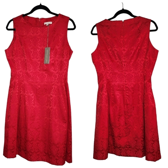 NWT Eva Mendes New York And Company Red Pattern Fit And Flare Dres Size 8 - Picture 8 of 16
